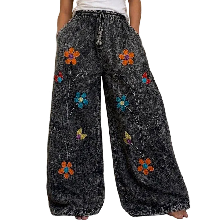 Embroidered Wide Leg Pants