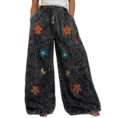 Embroidered Wide Leg Pants