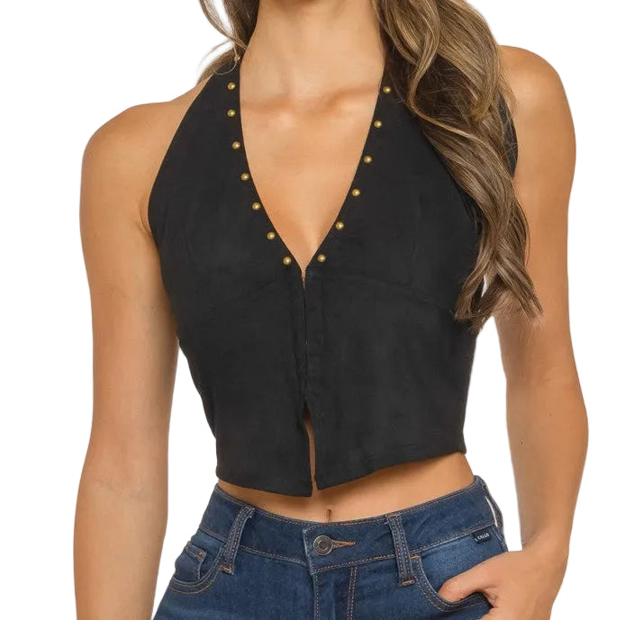 Cross Front Suede Halter Top