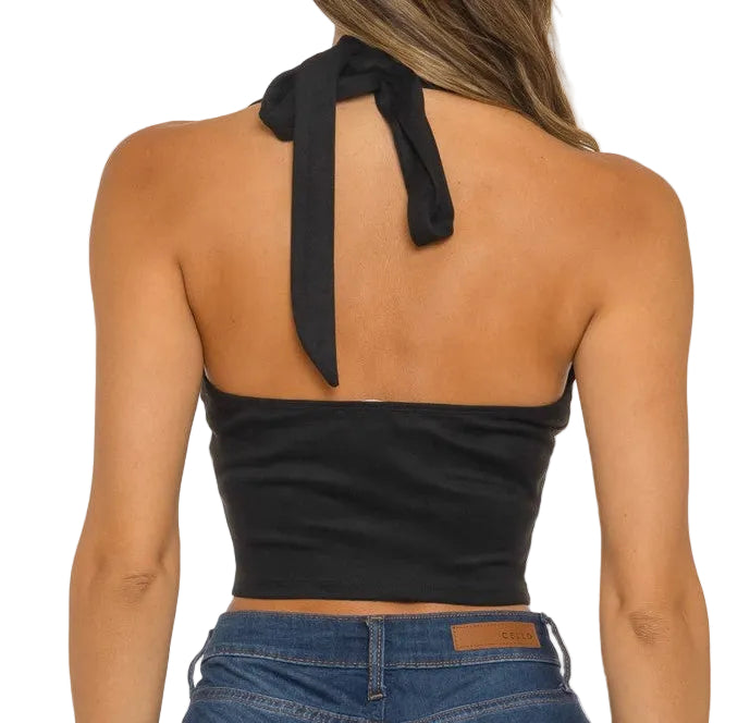 Cross Front Suede Halter Top