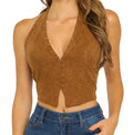 Cross Front Suede Halter Top