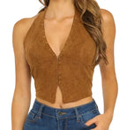 Cross Front Suede Halter Top