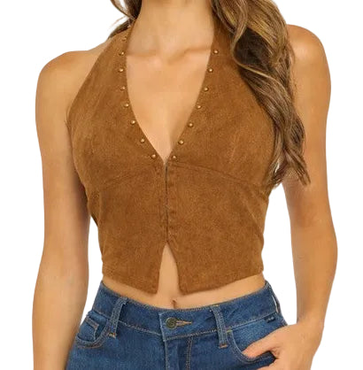 Cross Front Suede Halter Top
