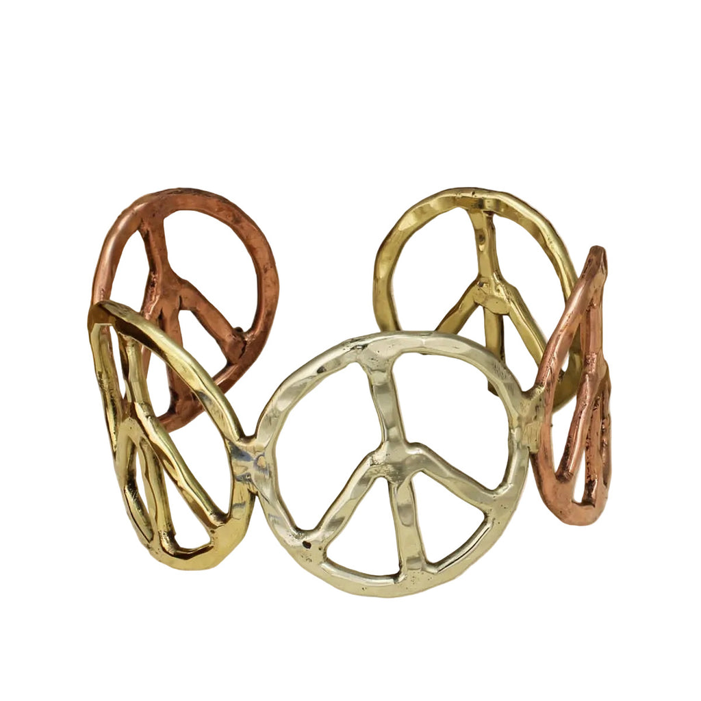 Woodstock Vibes Mixed Metal Peace Sign Bracelet