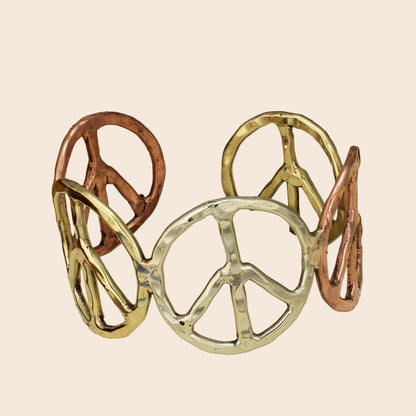 Woodstock Vibes Mixed Metal Peace Sign Bracelet