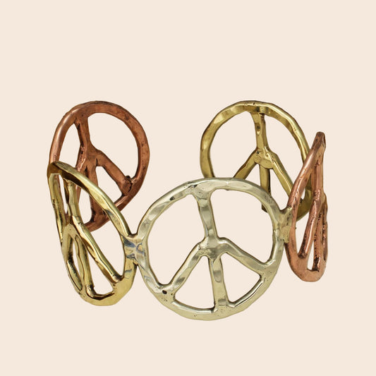 Woodstock Vibes Mixed Metal Peace Sign Bracelet