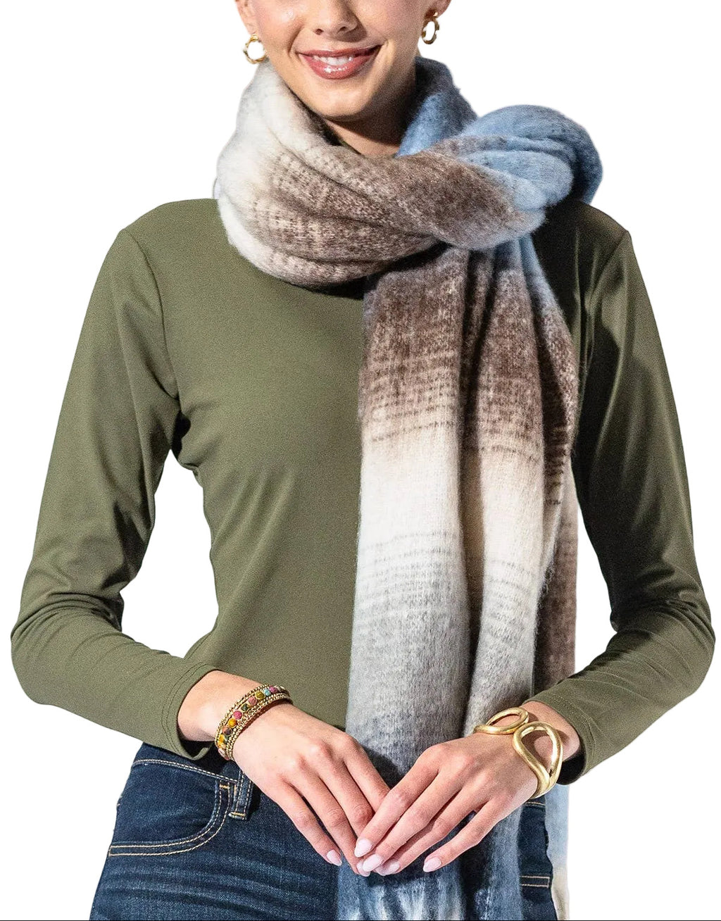 Blue and Brown Ombre Fringe Scarf
