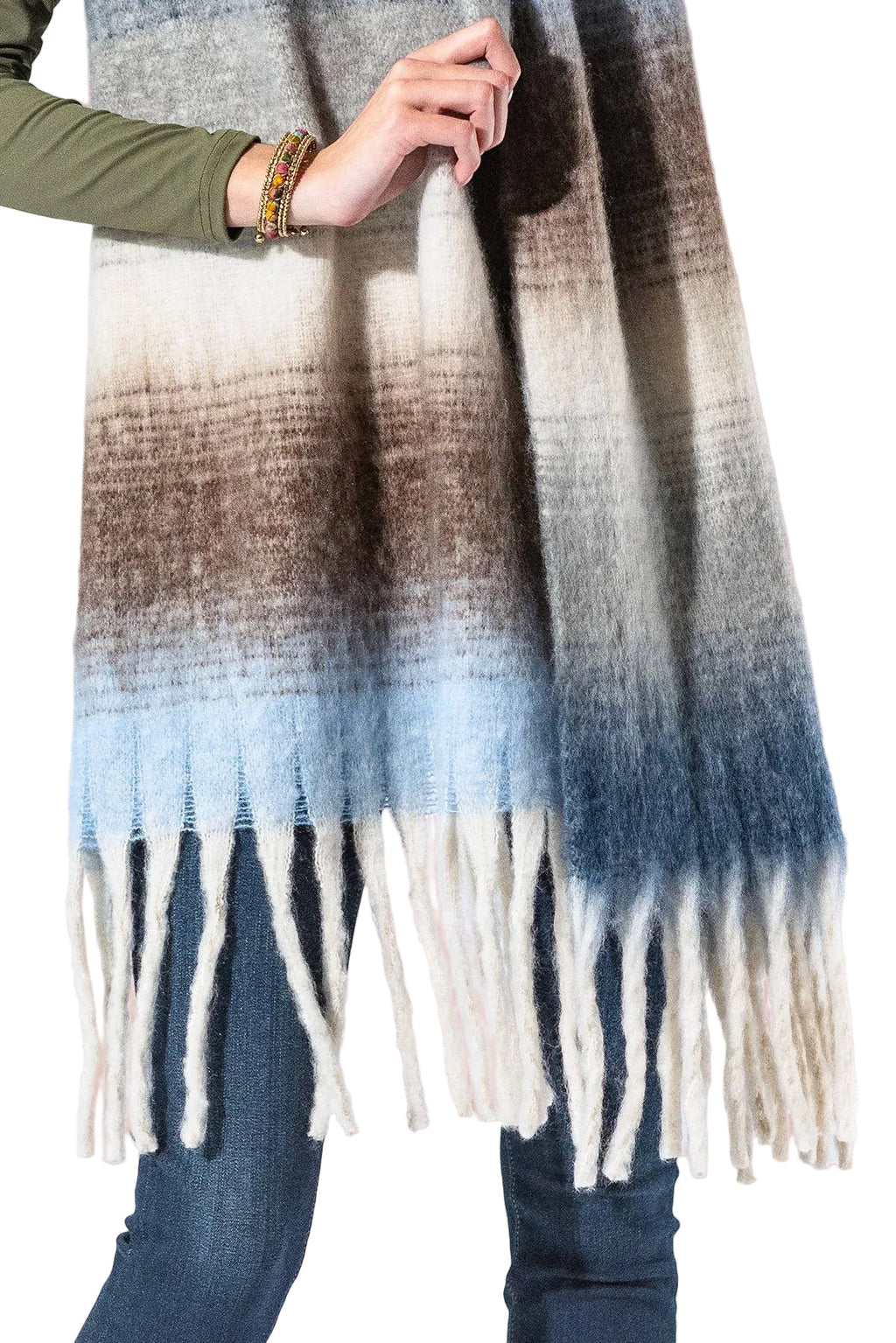 Blue and Brown Ombre Fringe Scarf