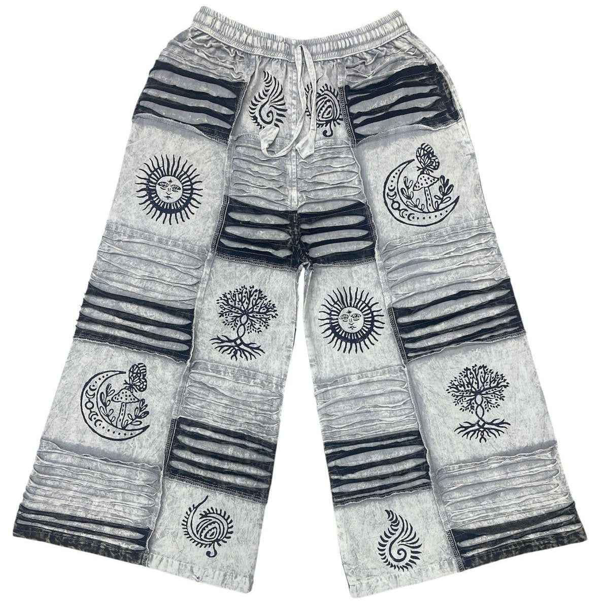 Grey Patchwork Razor Cut Palazzo Pant