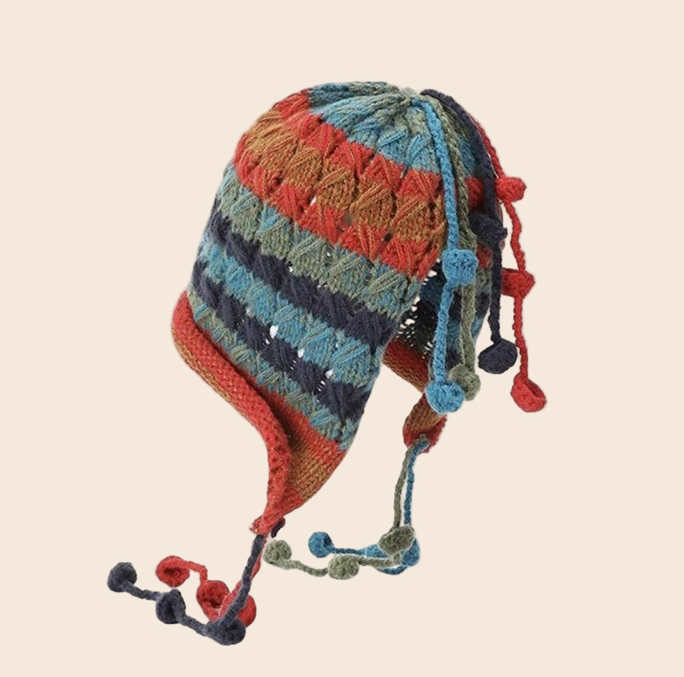 Handcrafted Multicolored Crocheted Hat with Tassel