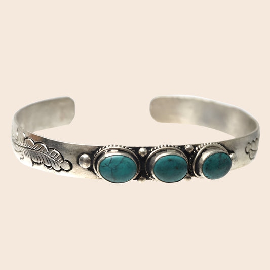 Three Turquoise Stone Cuff Bracelet