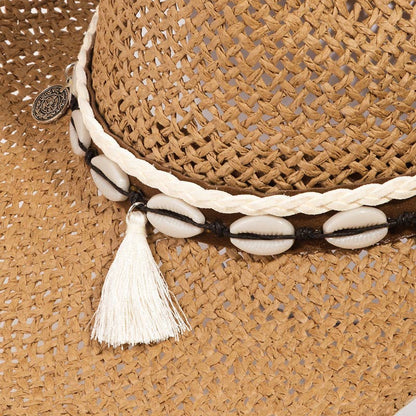 Cowrie Shell Rope Straw Braided Western Cowboy Hat
