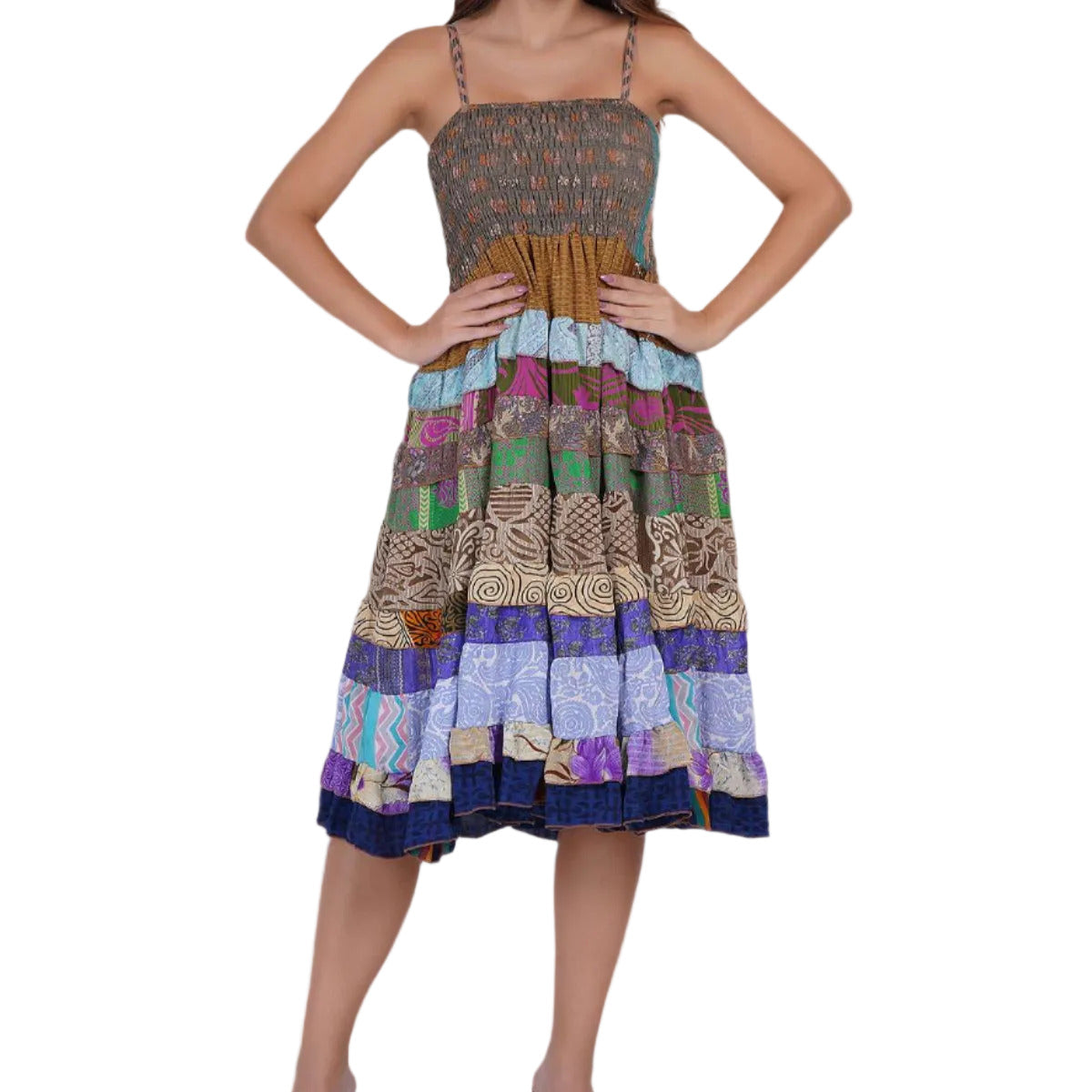 Smocked Bodice Ruffle Frill Dress