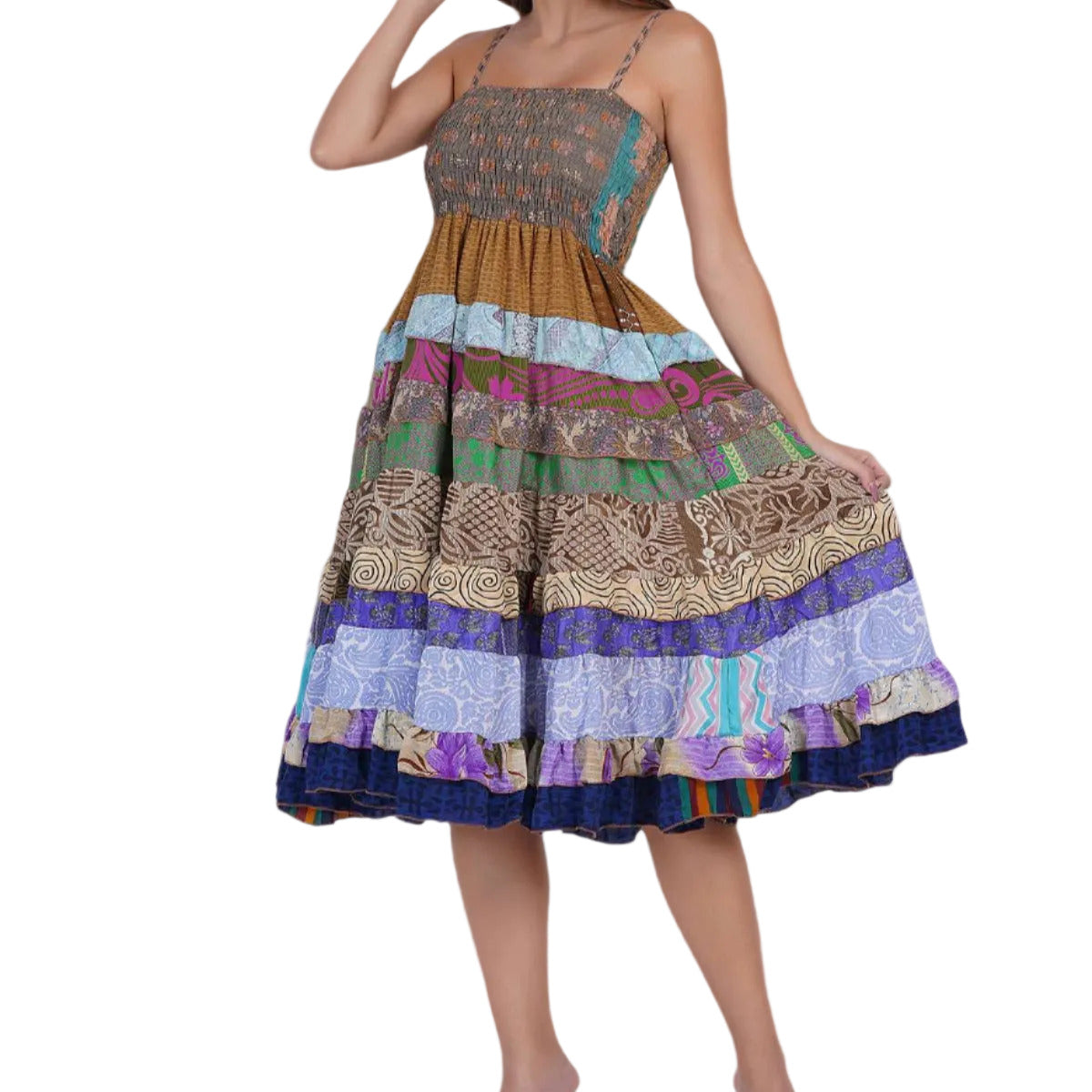 Smocked Bodice Ruffle Frill Dress