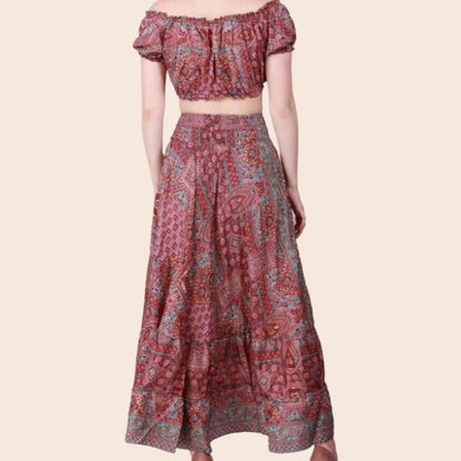 Printed Crop Top and Skirt Set