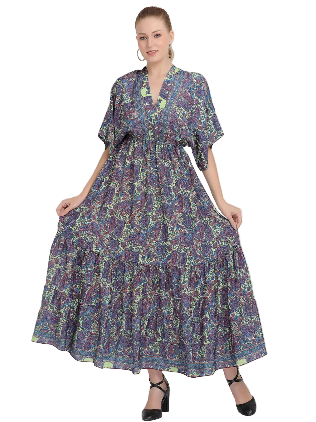 Plus Size Butterfly Drawstring Maxi Dress