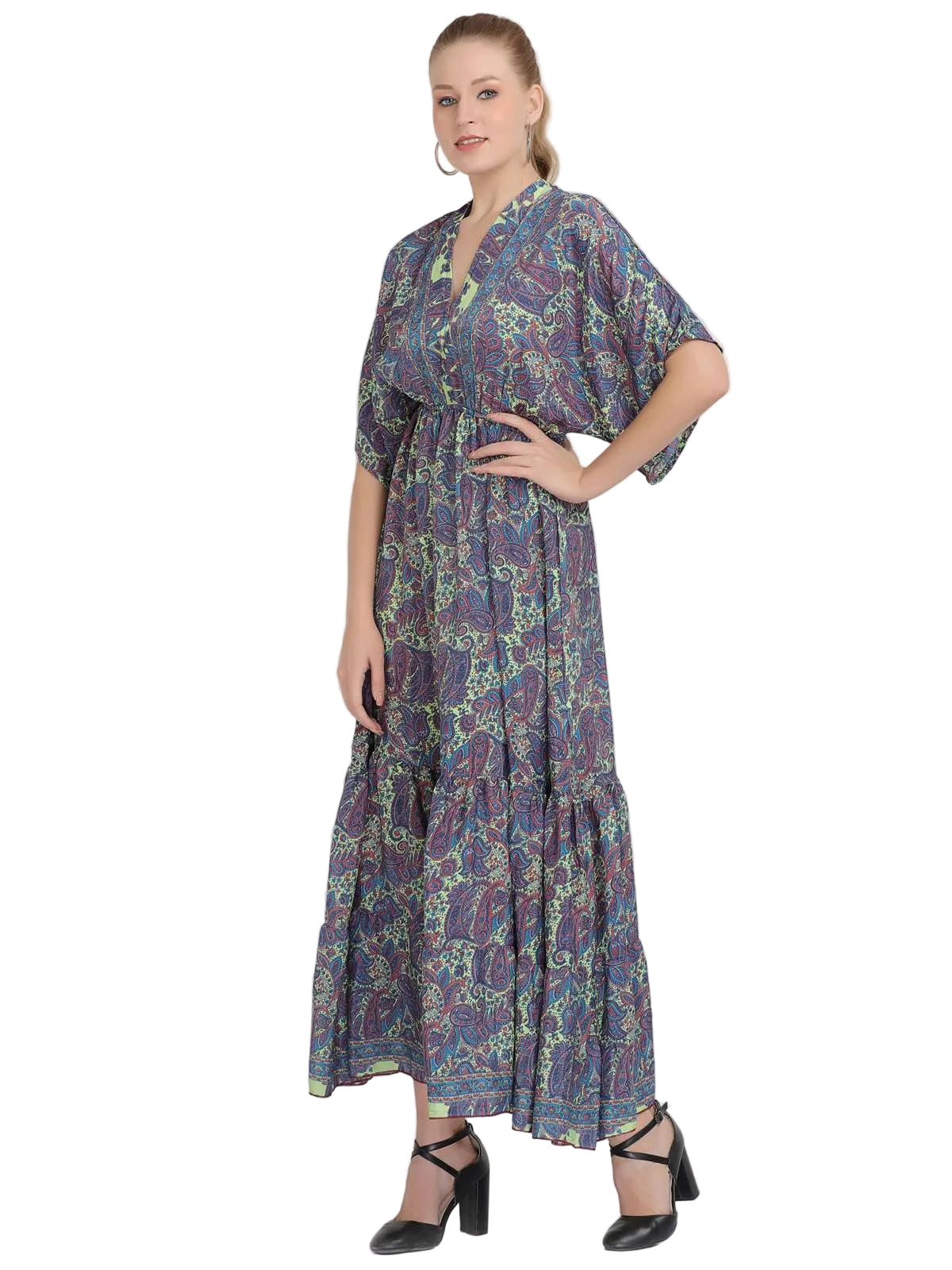 Plus Size Butterfly Drawstring Maxi Dress
