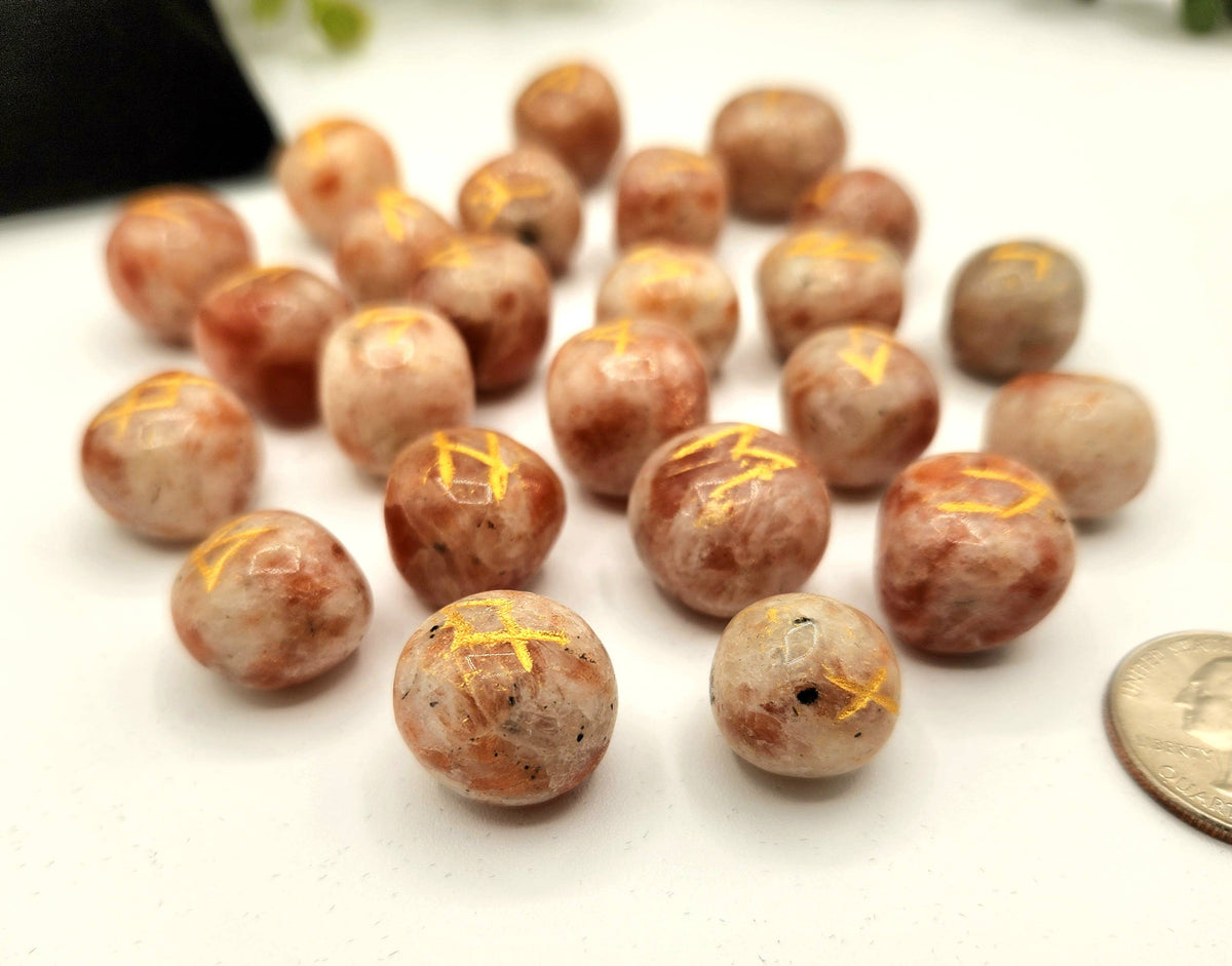 Sunstone Rune Sets with Velvet Pouch