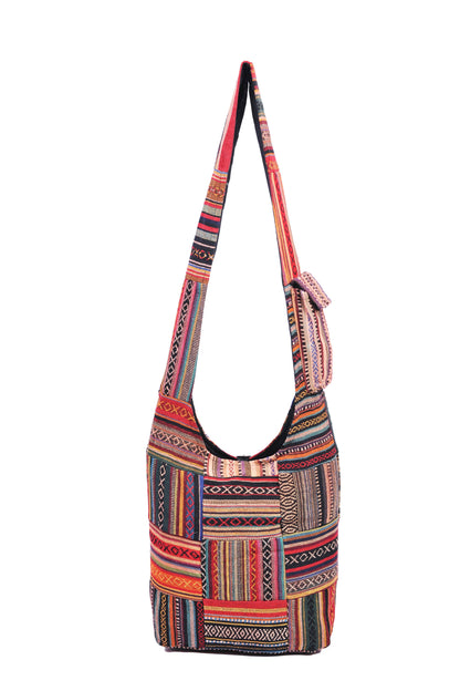 Patched Graphic Printed Cotton Hippie Hobo Bag