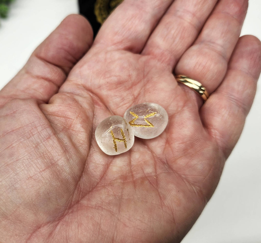 Clear Quartz Rune Sets with Velvet