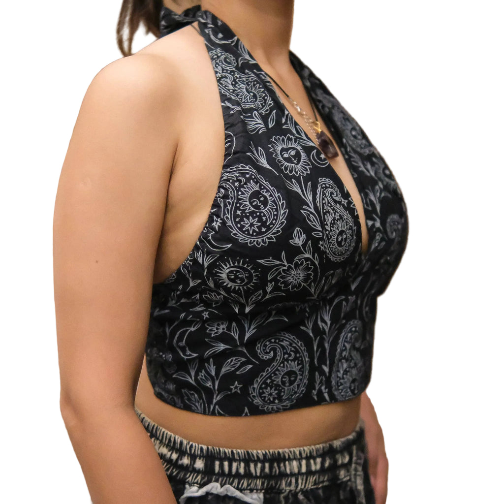 Reversible Boho Paisley Cotton Halter Bralette Top