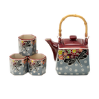 Dragonfly Tombo Porcelain Tea Set – 20 oz Teapot with 4 Hexagon Cups