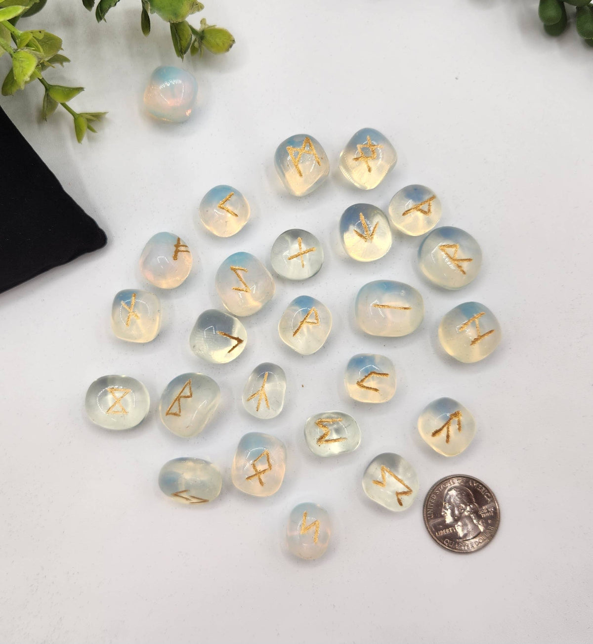 Opalite Rune Sets with Velvet Pouch