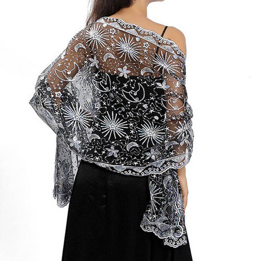 Sun and Moon Embroidered Shawl