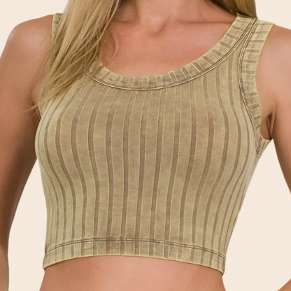 Ribbed Sleeveless Scoop Neck Crop Tank Top