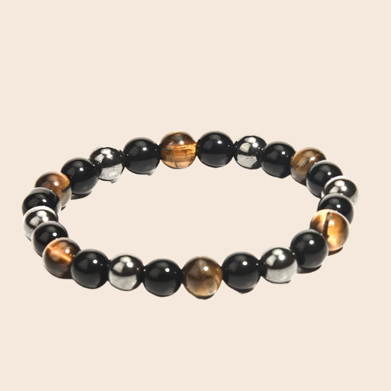 Black Obsidian, Hematite, & Gold Tigers Eye 8mm Bracelet
