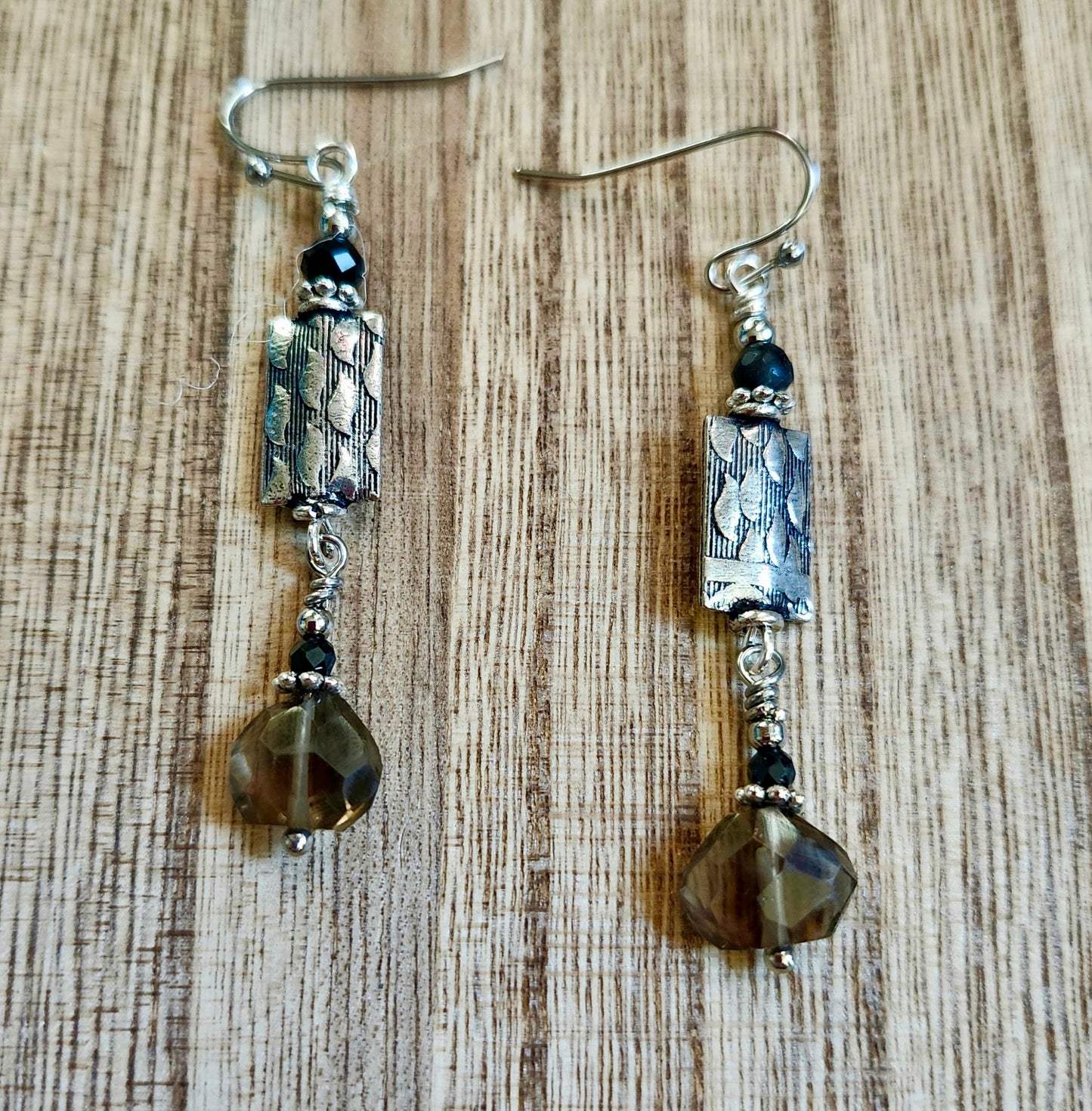 Smokey Quartz and Onyx Earrings