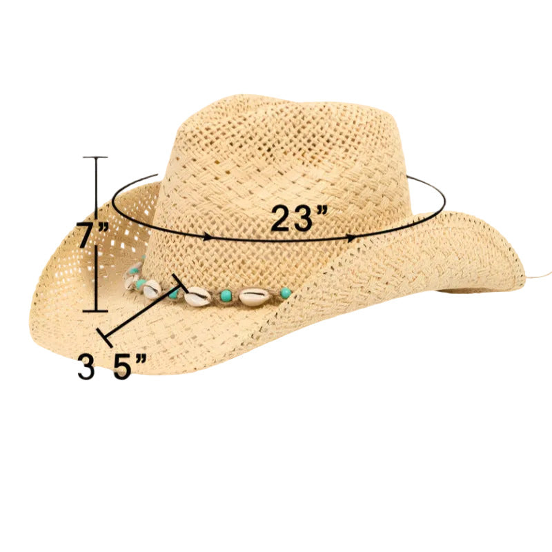Straw Braided Cowrie Shell Western Cowboy Hat