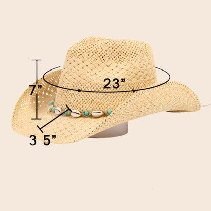 Straw Braided Cowrie Shell Western Cowboy Hat