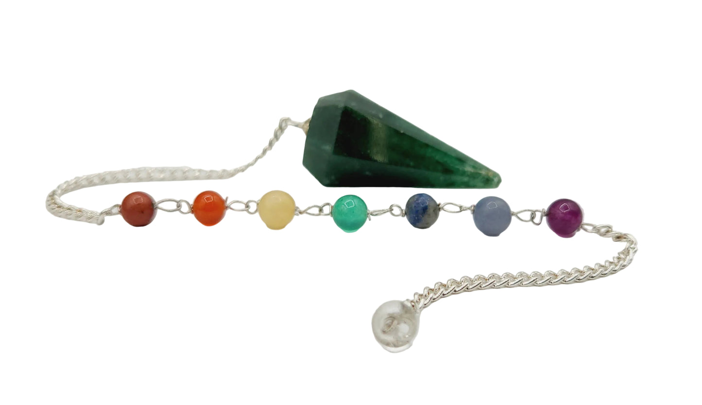 Jade Pendulum w/Chakra Beads-Silver Plate Chain