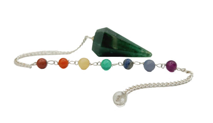 Jade Pendulum w/Chakra Beads-Silver Plate Chain