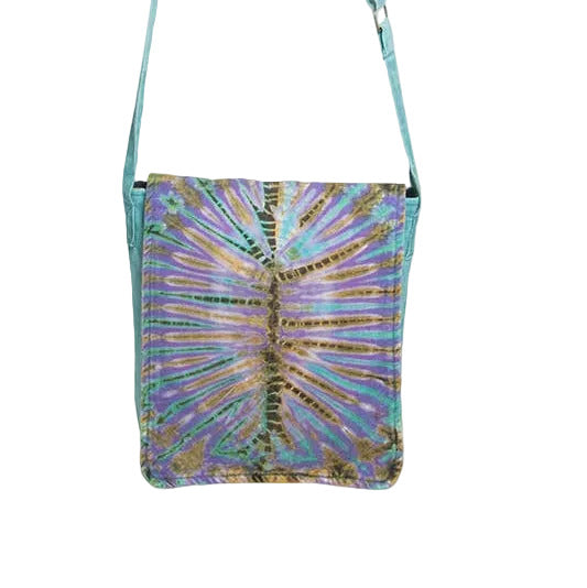 Vibrant Tie-Dyed Messenger Bag with Magnetic Button Flap