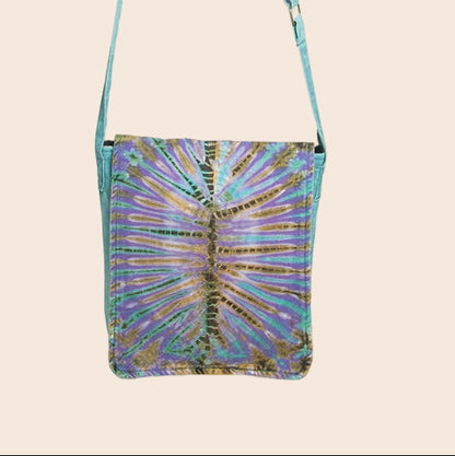 Vibrant Tie-Dyed Messenger Bag with Magnetic Button Flap