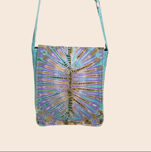 Vibrant Tie-Dyed Messenger Bag with Magnetic Button Flap