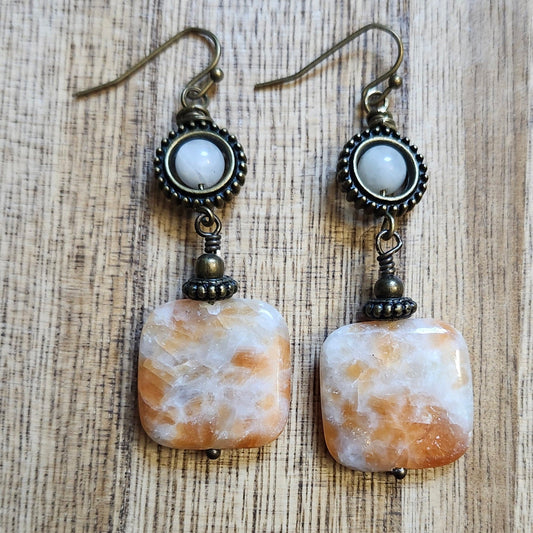 Sunstone and Moonstone Earrings