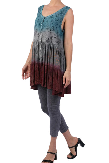 Blockprint Ombre Flared Top