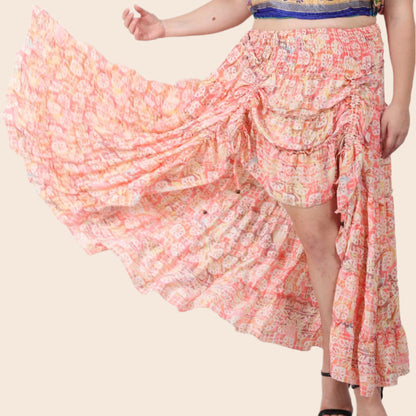 Hi-Lo Ruffle Tiered Skirt with Adjustable Drawstring