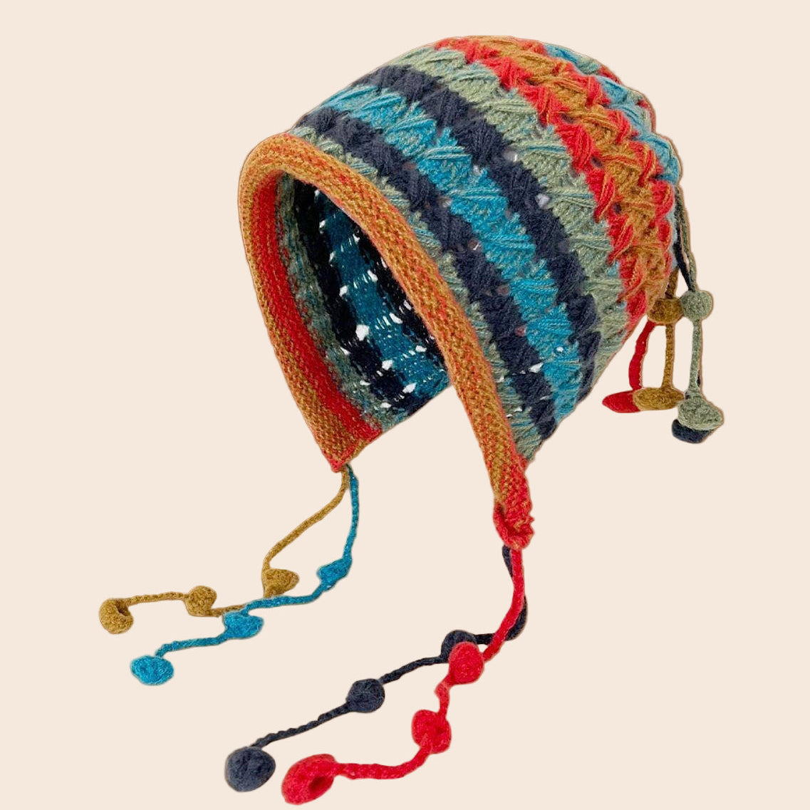 Handcrafted Multicolored Crocheted Hat with Tassel