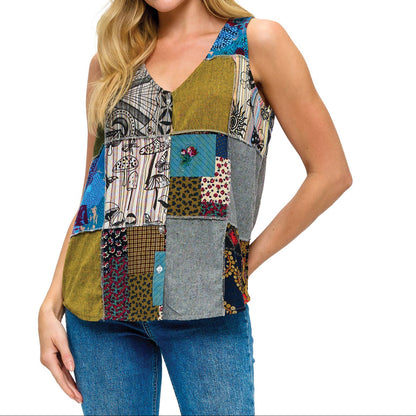 Boho Patchwork Button up Top