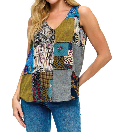 Boho Patchwork Button up Top