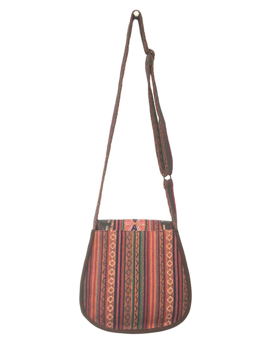 Tribal Cotton and Leather Messenger Bag