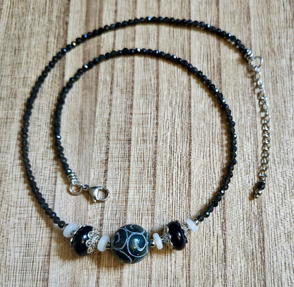 Black and White Agate with Black Onyx Necklace