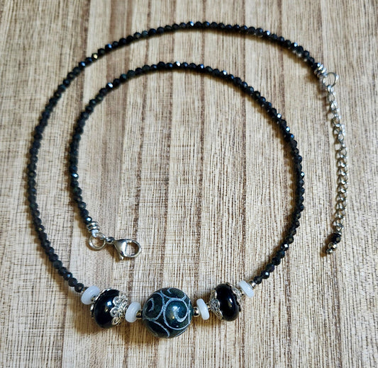 Black and White Agate with Black Onyx Necklace