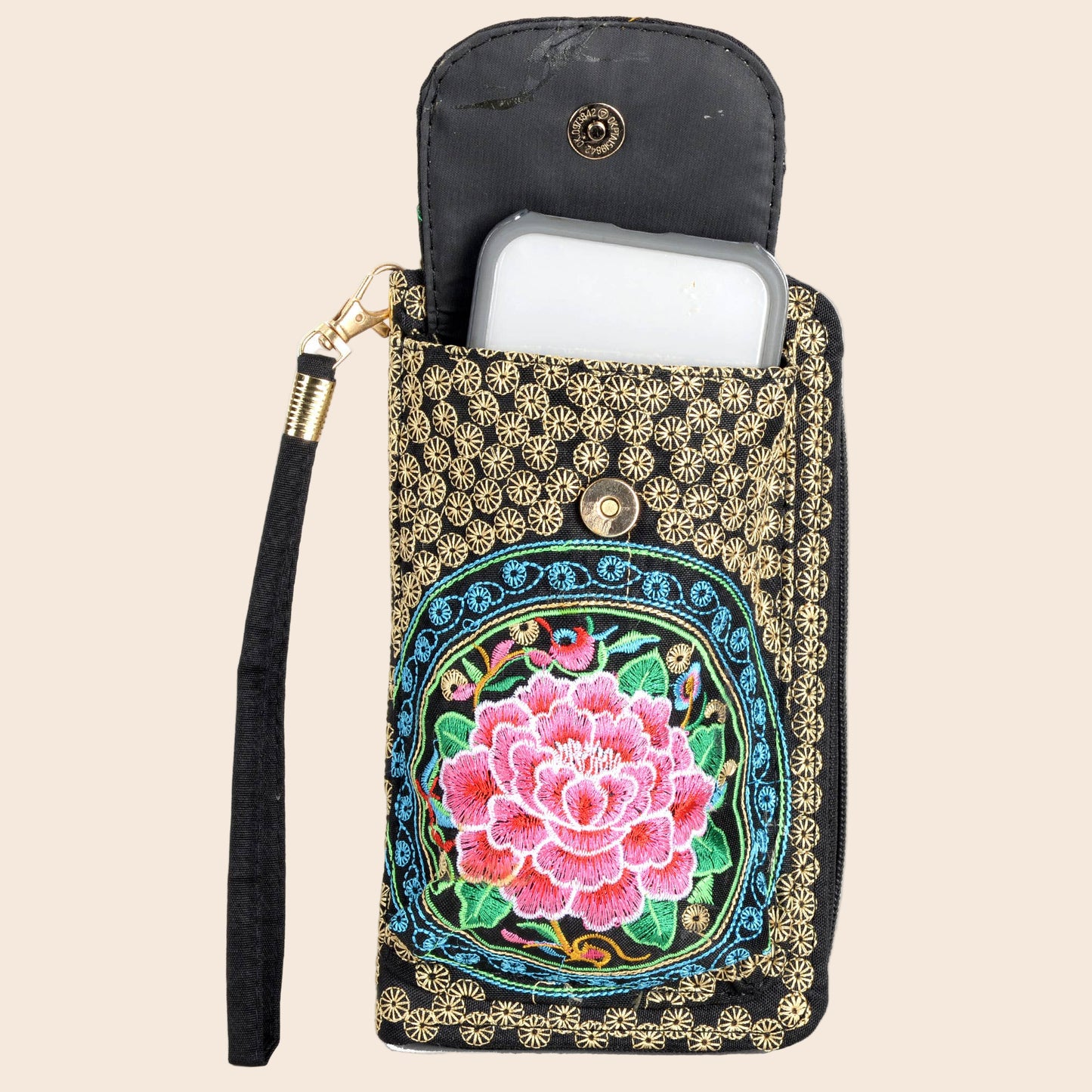 Embroidered Pink Wristlet