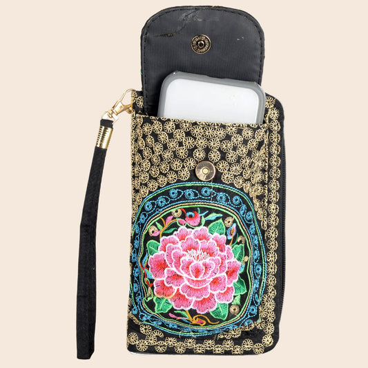 Embroidered Pink Wristlet