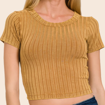 Ribbed Short Sleeve Crop Top